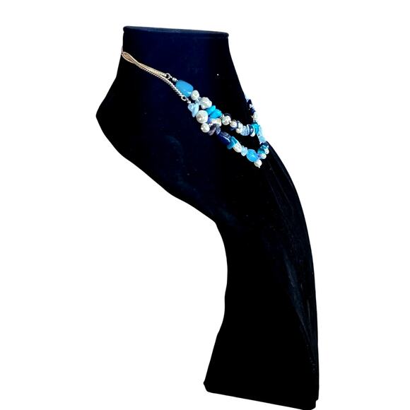 Free People Layered Blue Beaded Statement Necklace NWT - Picture 4 of 5